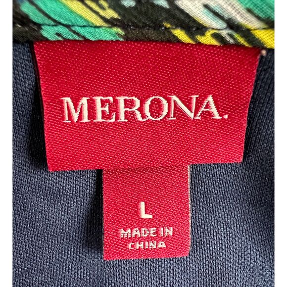 Merona Women's Multicolor Print Knee Length Dress Tie Belt Polyester Size L - Picture 4 of 12